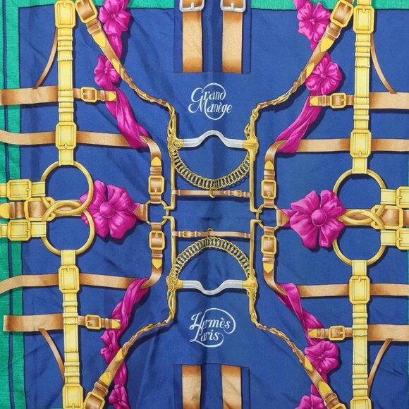 HERMES Carre90 Scarf ""Grand Manège"" Silk Blue - Picture 6 of 15